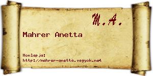 Mahrer Anetta névjegykártya